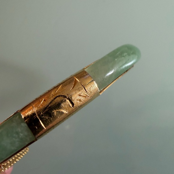 Vintage Jade Square Bangle Bracelet w/ Gold Inlay – Sterling Silver 925 - Picture 11 of 15